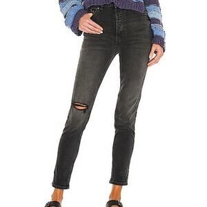 We the Free Mom Jeans Women's 26 Zuri in Dusty Roads Washed Black Button Fly